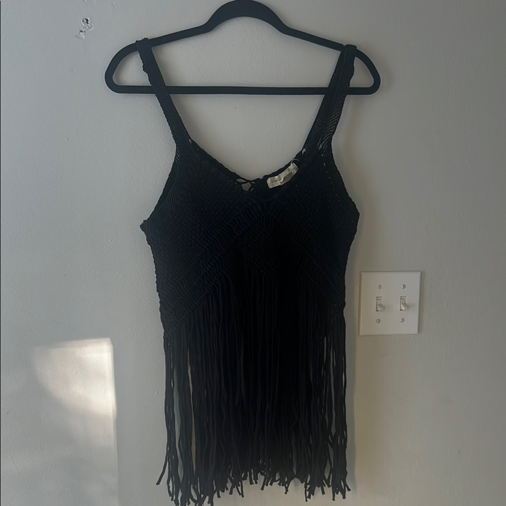 Black Fringe Women's Top